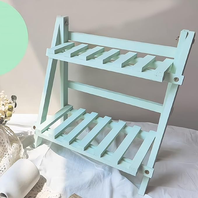 2 Tiers Plant Stand Bamboo, Tabletop Bamboo Succulent Plant Stand for Window Sill Plant Shelf, Rack Flower, Pot Holder, Desk Tiered Succulent Pot Holder(Green)