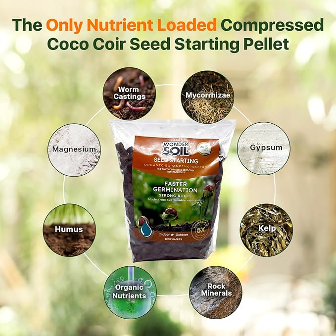 WONDER SOIL | 250 Organic Seed Starter Pellets | Ready to Plant Seed Starting Soil Loaded with Pre-Mixed Nutrients | Fast Germination | Indoor or Outdoor | 250 Count