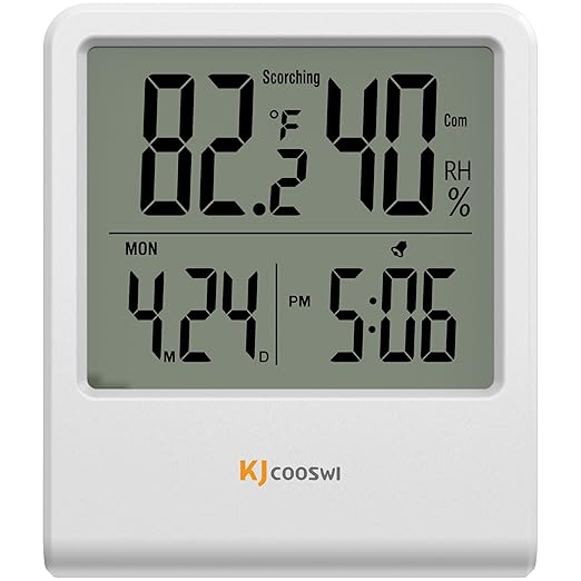 Indoor Thermometer, Room Thermometer and Hygrometer with Clock, Temperature and Humidity Meter with Clock, Double Comfort Indicator, Time, Date(White)