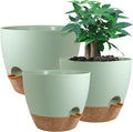 UOUZ Large Self Watering Pots, 12/10/9 Plastic Planters with High Drainage Holes and Deep Reservoir for Indoor Outdoor Garden Plants and Flowers, Green with Brown