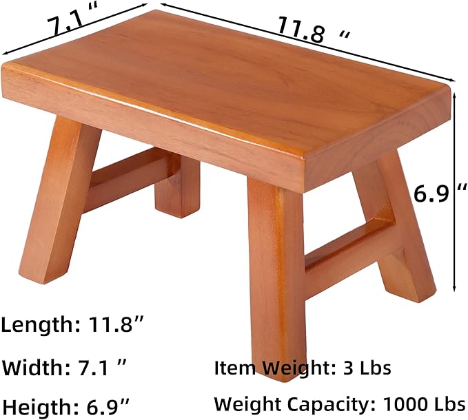 Wooden Step Stool for Adults 11.8" L x 7" W x 6.9" H Handcrafted Solid Wood Stool with Chamfered Edges, Multi-Usage Stool, Wooden Step Stool with Anti-Slip Caps - Durable and Sturdy (Red Sandalwood)