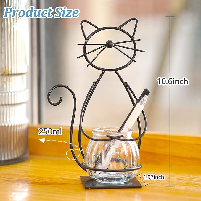 Desktop Glass Planter Vase Holder, Metal Cat Plant Terrarium Stand for Plants Creative Decorations for Home Patio Lawn Garden