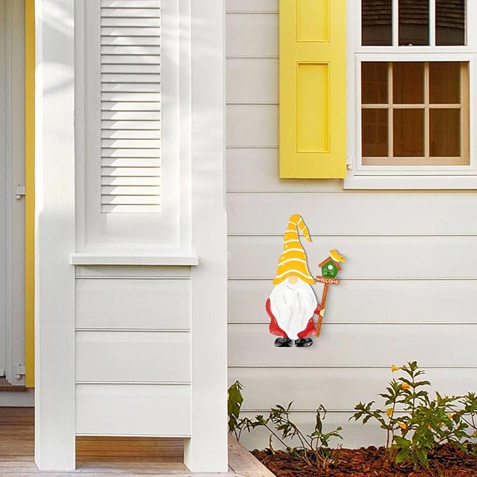 Metal Yard Signs Decor for Rust Prevention, Yard Stakes with Gnomes for Outside Garden Yard Lawn Porch Holiday Party(Yellow)