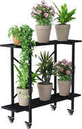 Zhongma 2 Tier Window Height Metal Sturdy Narrow Plant Stand with Wheels, Plant Stand Indoor and Outdoor, L35.43 x W10.3 x H29.9 inch, 440 LBS Capacity & Heavy Duty Construction.