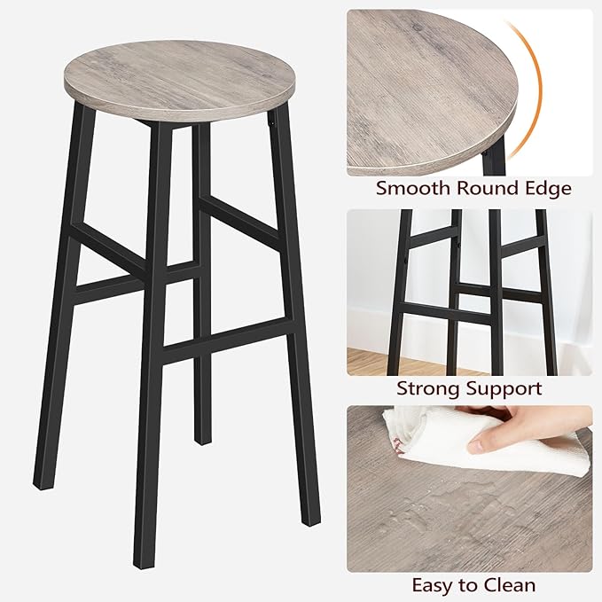 MAHANCRIS Bar Stools, Set of 2 Round Bar Chairs with Footrest, 28 Inch Kitchen Breakfast Bar Stools, Industrial Stools, Easy Assembly, for Dining Room, Kitchen, Greige BAHG02701