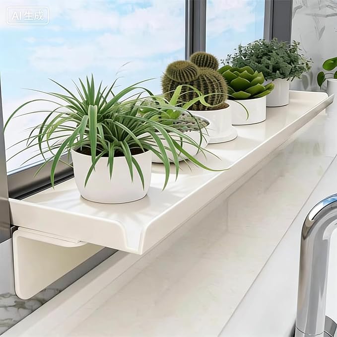 24x10in Window Sill Extender Plate, Carbon Steel Plants Shelf Countertop Extension Board with Magnetic Base for Kitchen Bathroom Organization (Off White, 23.6x9.8in)
