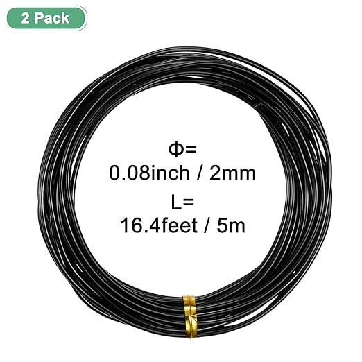 M METERXITY 2-Rolls 2mm Bonsai Training Wire, 32.8 Feet Total Anodized Aluminum Bonsai Wires for Bonsai Tree Shaping/Branches Fixing/Trunk Holding/DIY Crafting [16.4ft Each, Black]