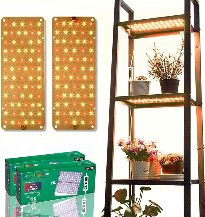Grow Light,20W Ultra-Thin LED Grow Lights for Indoor Plants Full Spectrum, 6/10/12H Timer Plant Light, 132 LEDs Under Cabinet Plant Growing Lamp Strip for Seedlings, Veg, Flower 2-Pack