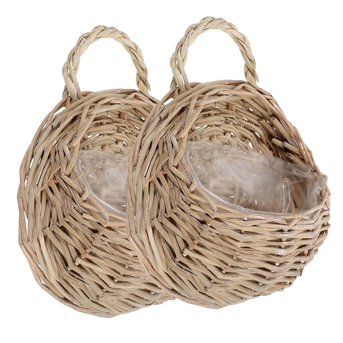 2Pcs Woven Hanging Basket Set Decorative Wall Hanging Planters for Home and Garden Vintage Style Storage Baskets Rustic Design