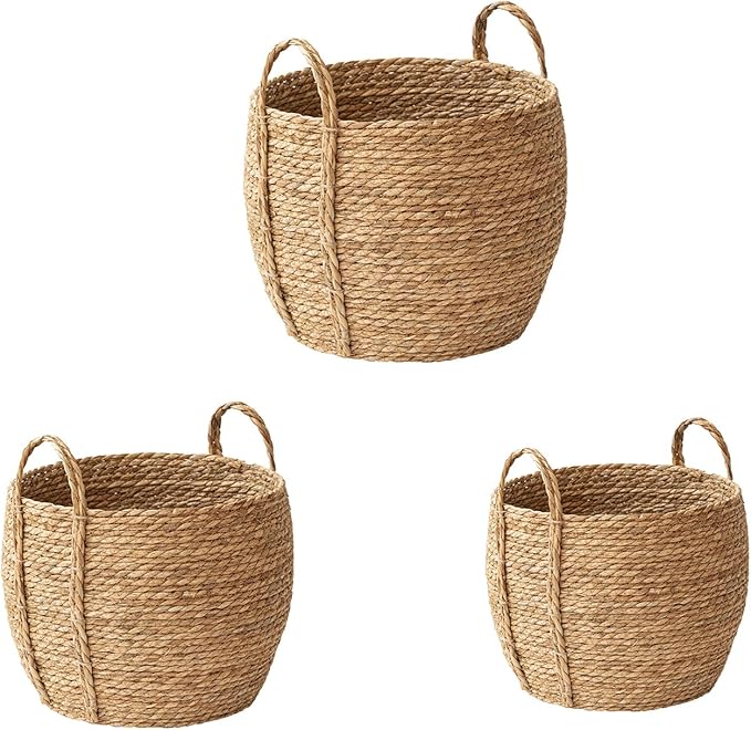 Versatile Rattan Grass Woven Flower Basket Planter For Living Room Floor Standing Storage Balcony Garden Decoration Sea Grass Basket With Handle Decorative For Organizing Natural Grass Basket And