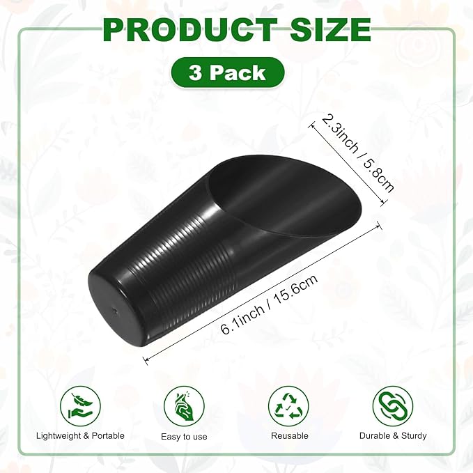 M METERXITY 3-Pack Bonsai Soil Scoops, Plastic Garden Soil Scoops Bucket Shovel Potting Scoopers for Transplanting/Flower Planting/Plant Succulent, Colorful Small Gardening Tools [Black]