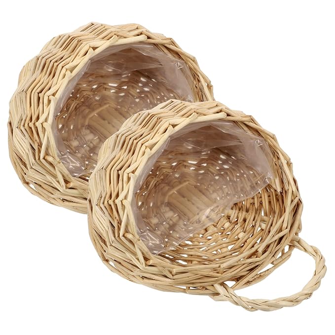 2pcs Woven Hanging Planter Basket Decorative Wall Hanging Flower Storage Baskets for Home Decor Space Saving for Indoor Plants Flowers Rustic Style for Kitchen Living Bathroom