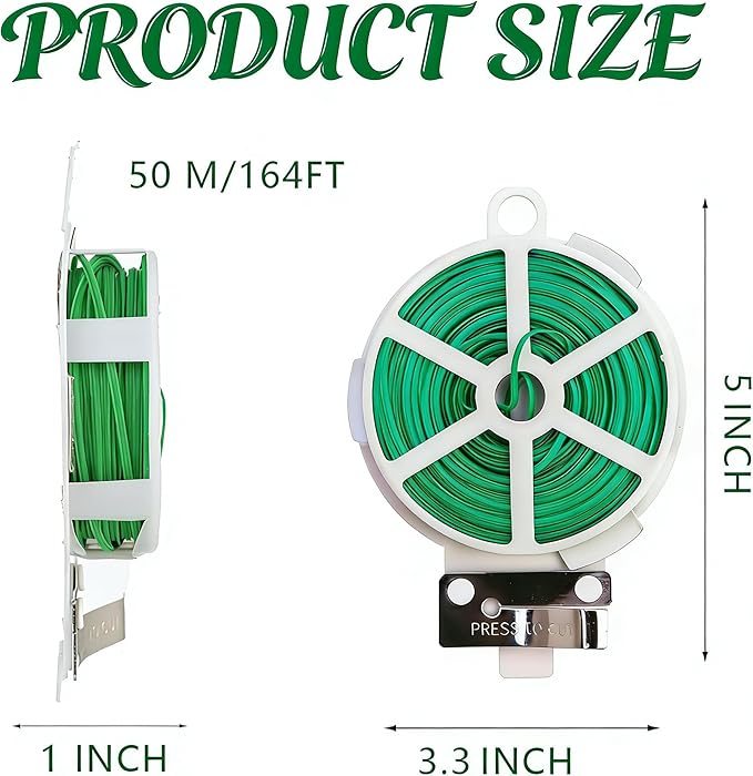 Plant Ties 164 Feet Green Garden Twist Ties with Built-in Cutter Plant Garden Twine Wire for Gardening Climbing Plants Support Indoor Outdoor Office Home Cable Organization Rustproof Flexible Reusable