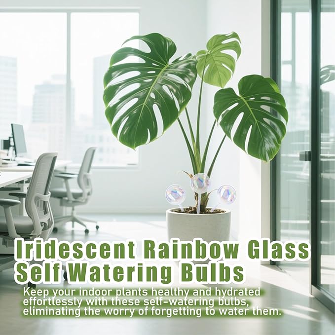 2Pcs Plant Watering Globes,Iridescent Rainbow Glass Self Watering Planter Insert,Clear Watering Bulbs for Indoor,Outdoor,Flowerpot,Hanging Plants,Home Garden