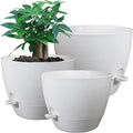 UOUZ Large Self Watering Pots, 12/10/9 Plastic Planters with High Drainage Holes and Deep Reservoir for Indoor Outdoor Garden Plants and Flowers, White