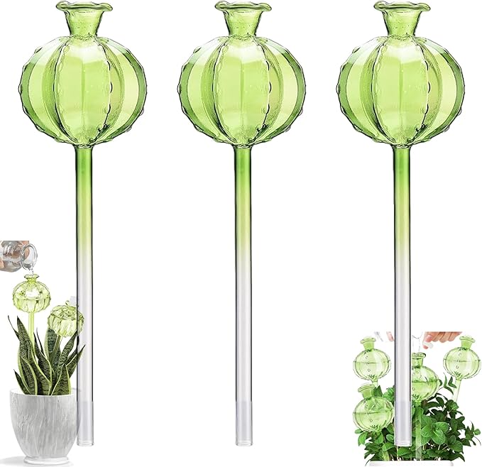 Plant Watering Globes Stakes, Joyeee 3pcs Self Watering Colorful Glass Plant Watering Devices Automatic Watering Bulbs Vacation Plant Waterer for Outdoor Indoor Garden Plants