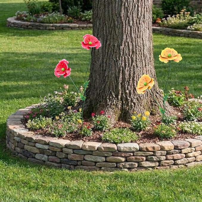Metal Flowers for Outside, 30" Tall 2-Pack Decorative Garden Stakes - 3D Double-Layer Iron Flowers, Metal Flowers Outdoor Decor for Garden Yard & Patio