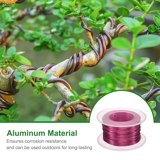 HARFINGTON Bonsai Wire Anodized Aluminum Training Wire Roll 0.8mm Gauge 98ft Length Bendable Bonsai Tree Wire for Garden, Horticulture, Landscape, Planting, Wine Red