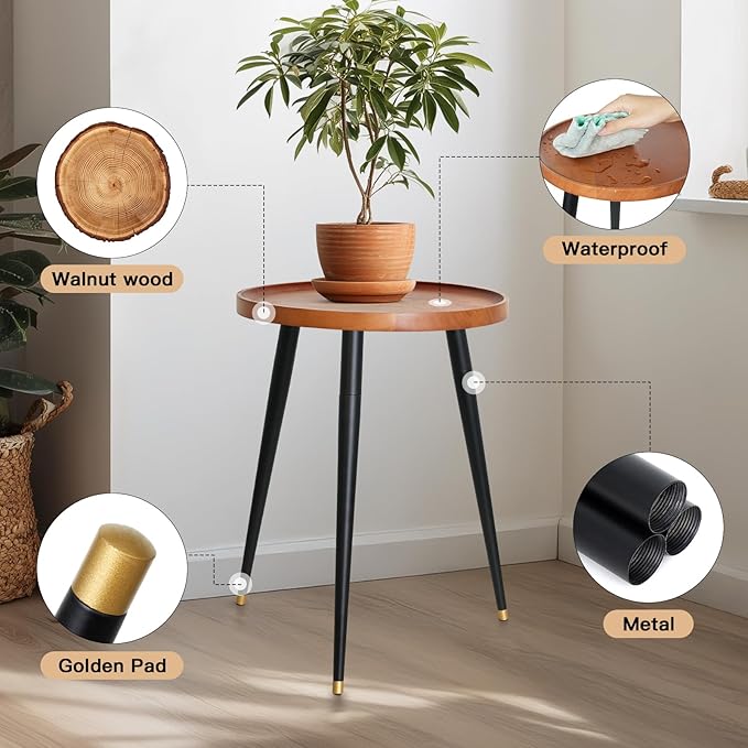 KINNARY Plant Stand Indoor, Mid Century Wood Plant Table Plant Holder with Raised Design,Heavy Duty Metal Tall Flower Pot Stand, Modern Home Decor Small Round Side End Table(11.8"x16")