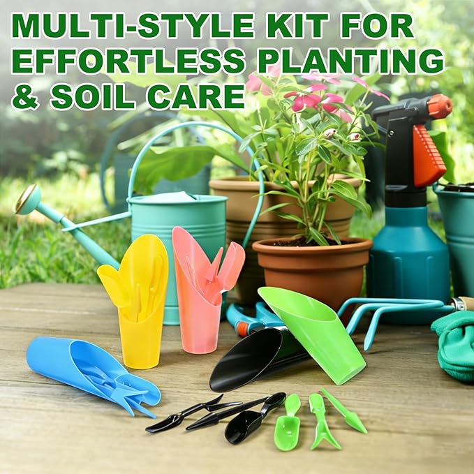 M METERXITY 1-Set Garden Shovel Hand Tools Transplanting Succulent Cultivation Digging Scoops Kits, Plastic Mini Garden Tool Set for Flower Planting/Bonsai Potting [Pink]