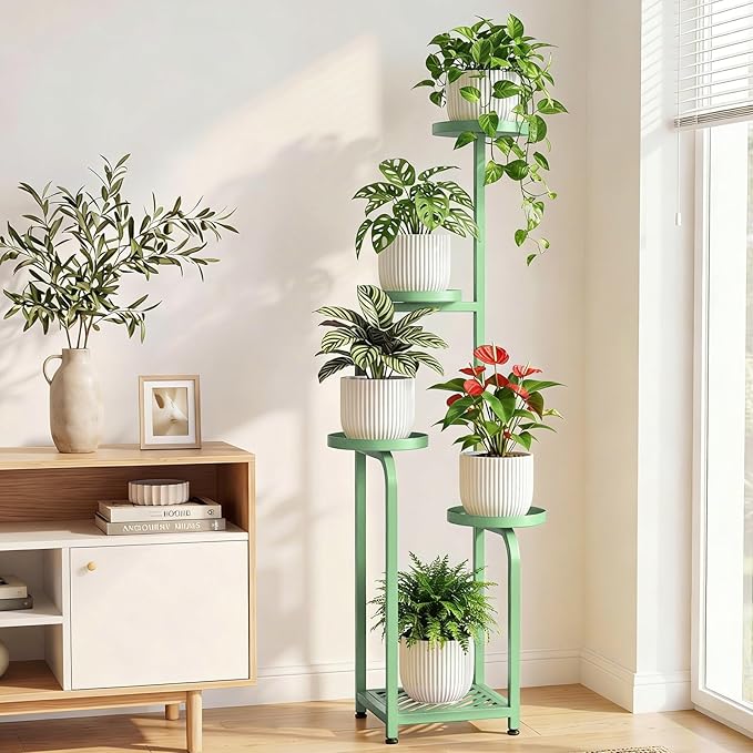 TOSKING 5 Tier Tall Plant Stand Indoor Outdoor,Anti-Tip Plant Stand indoor, Wide Base for Pots, Child and Pet Friendly,Heavy Duty Corner Shelf for Plants & Decor, Space Saving ,Tiered Metal Flower Pot Stand for Balcony, Garden, Living Room, Patio ( Sag...