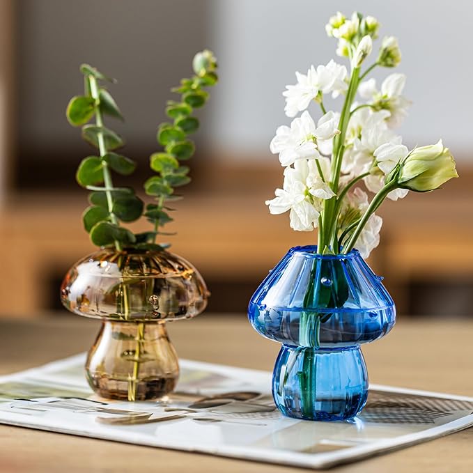 Mushroom Vases, Set of 6 Colored Plant Propagation Station, Mushroom Propagation Vase, Mini Terrarium for Plants, Cute Glass Hydroponic Vase for Flowers, Gifts for Women, Plant Lover(6)
