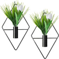 REDANHA 2 Pieces Diamond Shape Hanging Planters with Artificial Plants Metal Hanging Vase Indoor Plants Geometric Wall Decor for Bedroom Living Room Office(Black)