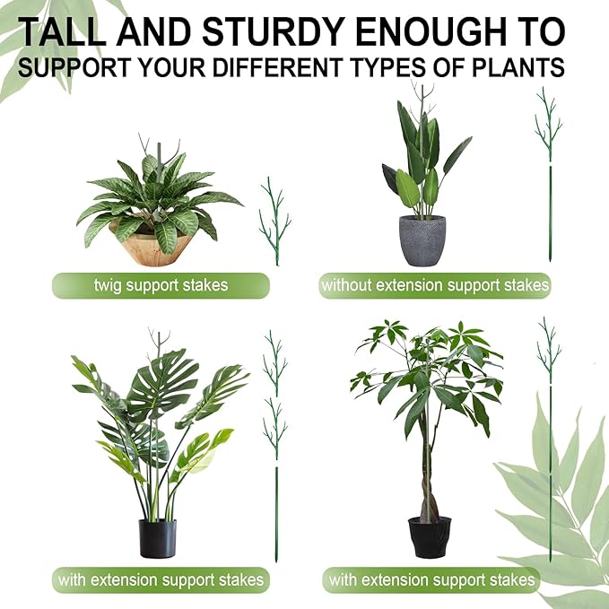 Plant Support Stakes for Indoor Plants, Trellis for House Potted Plants Flower, Monstera Support Sticks with Orchid Clips, Twist Ties(2 Pack Green)