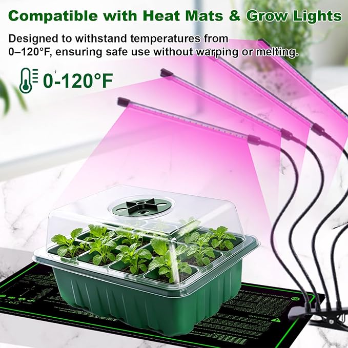 Seed Starter Tray Kit, 12 Pack 144 Cells with Humidity Dome, Reusable Seedling Trays with Drainage Holes, Plant Germination Kit with Labels & Tools for Mini Greenhouse Propagator Indoor Garden