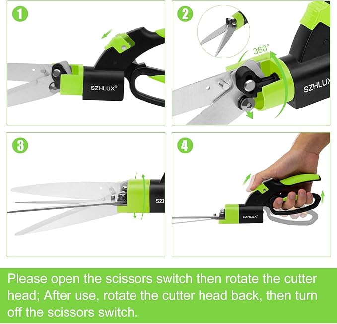 SZHLUX Grass Shears 360-Degree Swivel Blades, Ultra-Sharp Grass Cutter with 5’’ Stainless Steel Blades, Gardening Shears and Plant Cutting Scissors