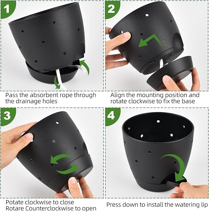 Vanslogreen 6 Inch Orchid Pots with Holes, 2 Pack Self Watering Planters for Orchids Plastic Orchid Pot Plant Flower Pots for Orchids Indoor Outdoor (Black)