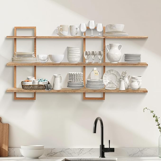 3 Tier Wall Shelves,Decorative Floating Shelf for Wall,Plants Photo Shelf Storage Display Shelving Wood for Living Room Bedroom Kitchen Home Office Decor,Modern,Large,22 Inch(Carbonized Black)