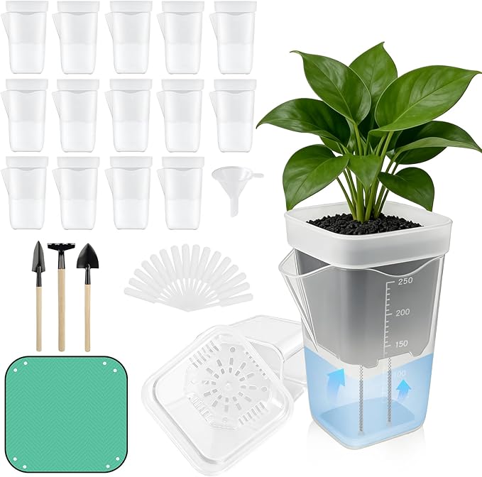 TREWAVE 16 Pack 2.5" Mini Self Watering Pots for Indoor Plants, Small Clear Plastic Planters with Drainage Holes, Propagation Pots for Alocasia Corms, African Violets, and Succulents
