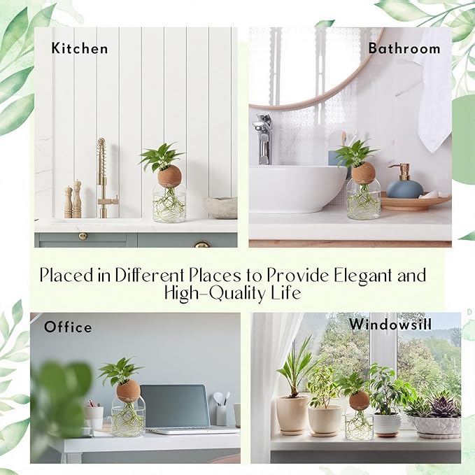 Baderke 3 Pcs Glass Plant Propagation Stations with Spherical Lid Glass Jars Plant Propagation Vases Hydroponic Spherical Cork Planter for Indoor Home Office Desktop Decor(Round,3.94 Inches)