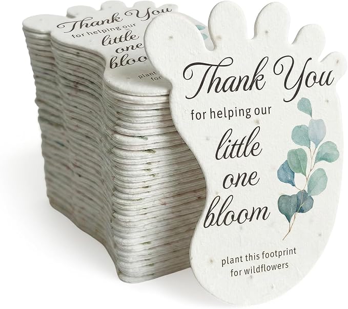 24pcs Green Footprint-Shaped Gift Tags with Wildflower Seeds - Writable Gift Wrap Tags for Baby Showers, Mother's Day Present, Party Favors, DIY Crafts, & Earth Day Decorations