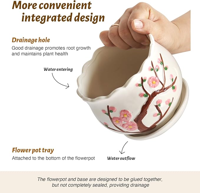 STHIE Ceramic Plant Pots with Drainage Holes and Saucers, Round Flower Pots for Indoor Plant, 4/5.2/6.6 Inches Small Flower Planters Set of 3