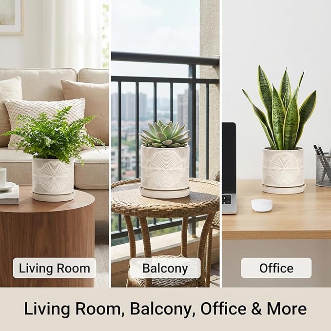 Ceramic Plant Pots, Pots for Plants(4.5+5.5inch), Flower Pots for Indoor planters with Drainage and Tray, Indoor Plant Pots for Succulents Cactus Herbs - Small Planters for Home Office Decor