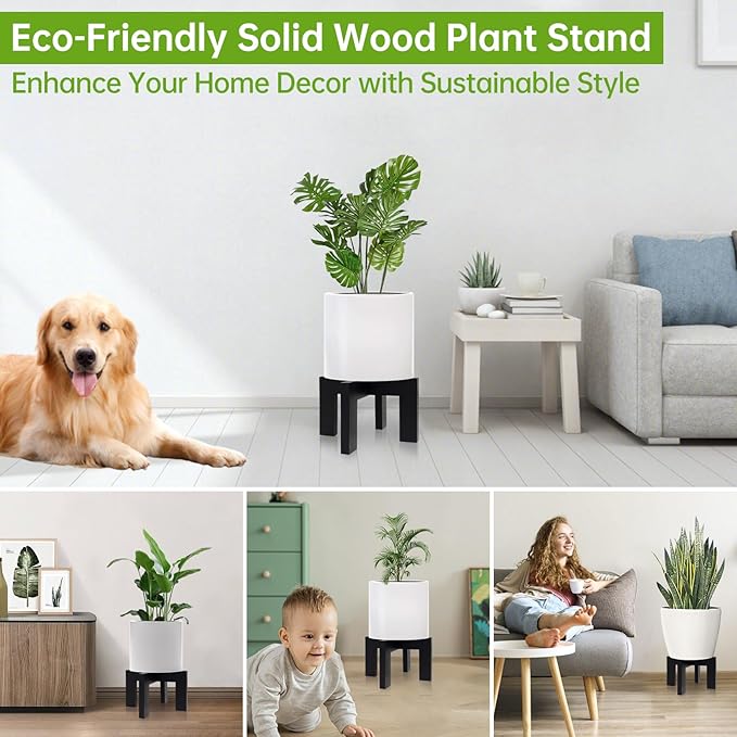 hismocal Wood Plant Stand Indoor/Outdoor for Plants, Large Size Planter Stand Holder,Sturdy and Stable Flower Pot Stand,Fits Most Size Flower Pots In Room (1 Pack-Black)