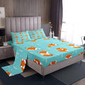 Kids Bed Sheets Queen Size Cute Fox Print Bed Sheet Set For Boys Girls Bedroom Cartoon Kawaii Decor Woodland Fox Wild Animal Bedding Set Children Toddler Fitted Sheet + Flat Sheet + 2 Pillow Case