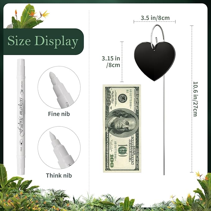 25-Pack Iron Metal Heart Shaped Garden Markers Weatherproof Metal Plant Labels Large Planting Seedling Stake Signs, for Seedlings Herbs Vegetable Greenhouse Gifts with White Marker Pen Labels