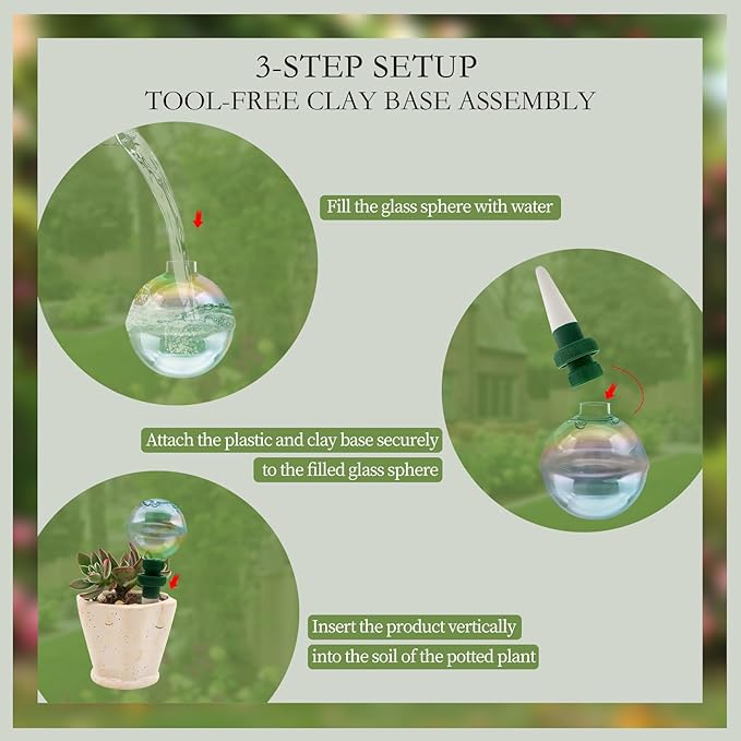 4 Pack Glass Self-Watering Globes for Plants, 6oz Automatic Plant Waterer Bulbs with Terracotta Slow Release Spikes, Vacation Indoor Outdoor Houseplant Watering Devices