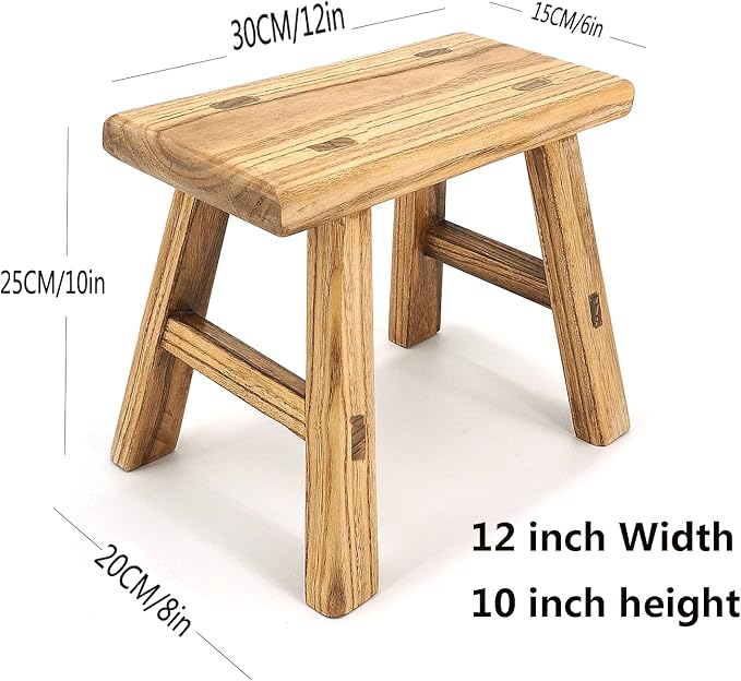 Handmade Solid Wood Stool Milking10 Height Wooden Step Stool Simple Wooden Viking (12" Long 6" Wide)