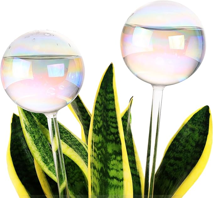 Soilagua 13 oz Extra Large Wick-Controlled Plant Watering Globes, Self Watering Globes for Everyday and Vacation Use, Iridescent Glass Water Bulbs, Automatic Plant Waterer, 2 Pack