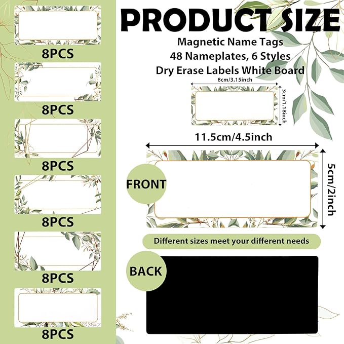 Kanayu 48 Pcs Eucalyptus Magnetic Dry Erase Labels Reusable Name Tag Plate Flexible Magnetic Label Sticker Blank Writable Card for Whiteboard Classroom Home Office Fridge (Classic,1.97 x 4.53 Inch)