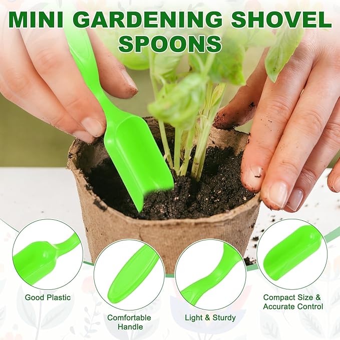 M METERXITY 20-Pack Mini Gardening Shovel Spoons, Plastic Garden Soil Scoops for Cultivation Digging Transplanting/Flower Planting/Plant Succulent, Colorful Small Gardening Tools [Pink, Green]