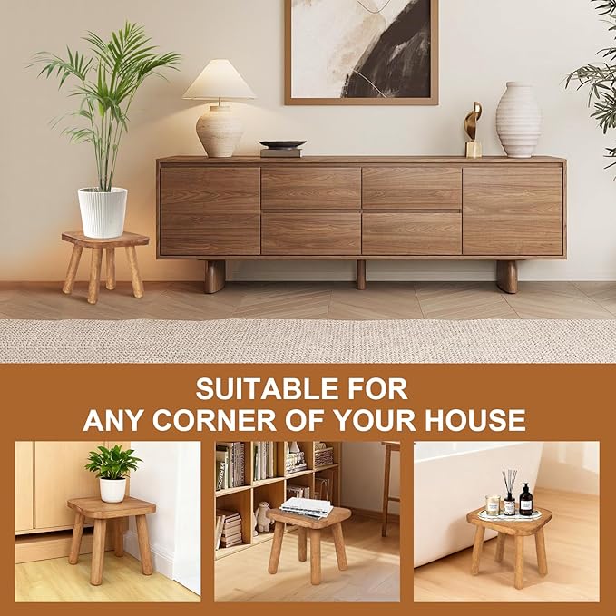 Solid Wooden Stool 9.3''H Wooden Plants Stand Wooden Decorative Stool Small Wood Stand for Bathroom Bedroom Livingroom Kitchen Bathroom