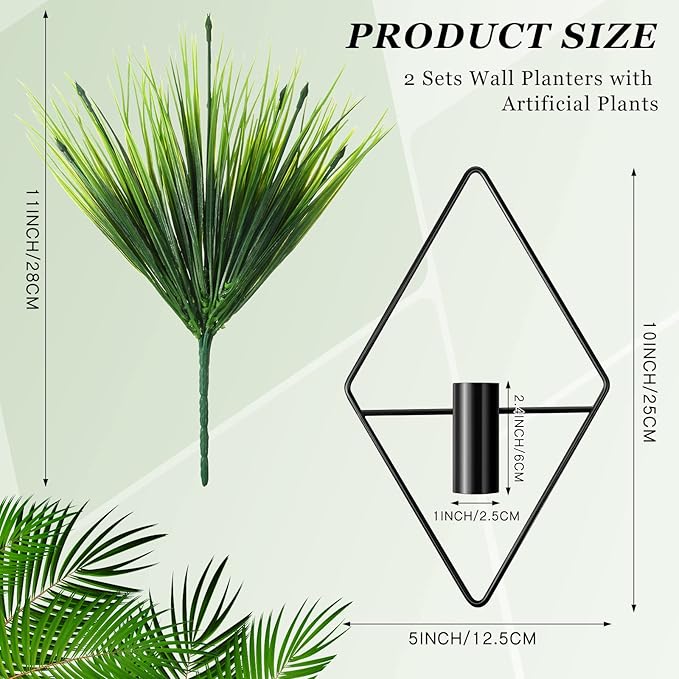 Canlierr 4 Pcs Wall Decor Hanging Planters with Artificial Plants Metal Hanging Vase Indoor Plants Holder Modern Boho Wall Art for Bathroom Bedroom Living Room Decor(Black,Aquatic Plant)