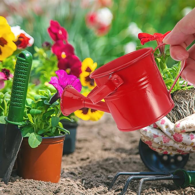 Yardwe 6pcs Kids Metal Watering can, Mini Iron Watering Pot for Indoor and Outdoor Plants, Colorful Garden Watering Cans with Long Spout and Ergonomic Handle, 5.90x2.95x2.95 inch