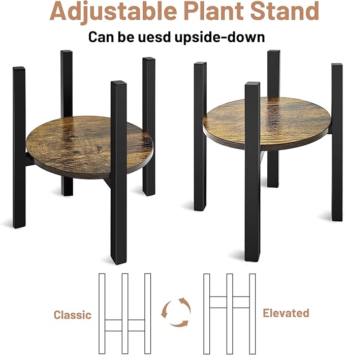 Adjustable Plant Stand, Mid Century Modern Indoor Plants Stands - Fits 8 to 13 Inches Pots - Stable Wood Single Small Plant Stool for Living Room