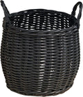 Isidore Round Resin Woven Basket with Handles | Multi-Purpose Organizer for Halloween & Thanksgiving Storage, Laundry, and More (13" x 13" x 10.2" - Black)